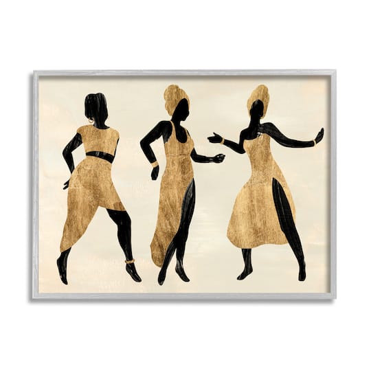 Stupell Industries Powerful Women Dancing  African Glam Fashion Black Beige in Gray Frame Wall Art